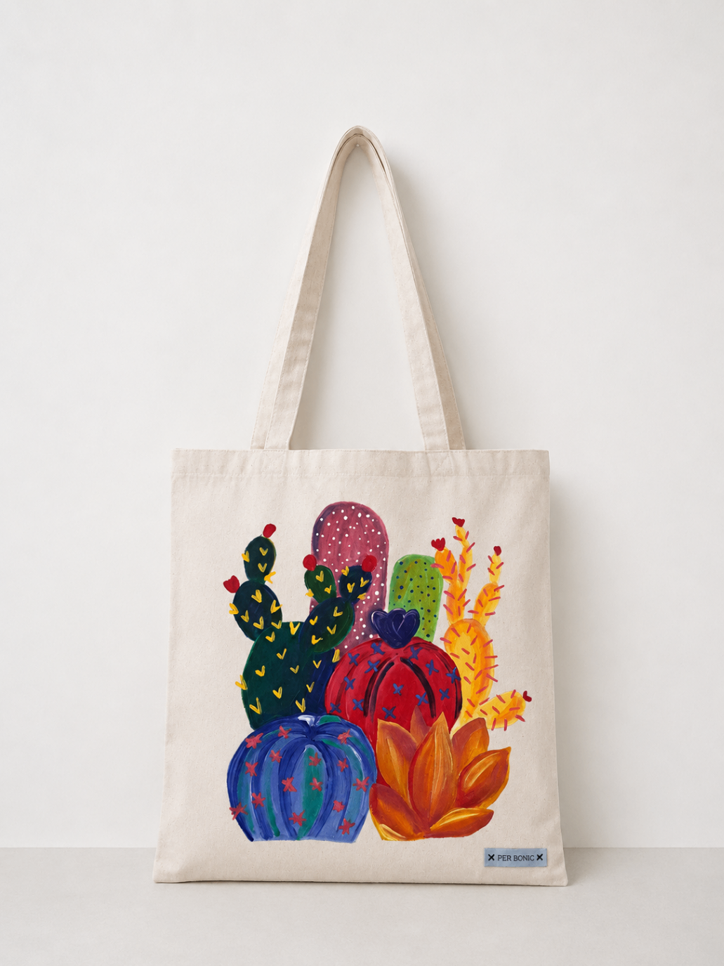 Bossa de tela pintada amb cactus
